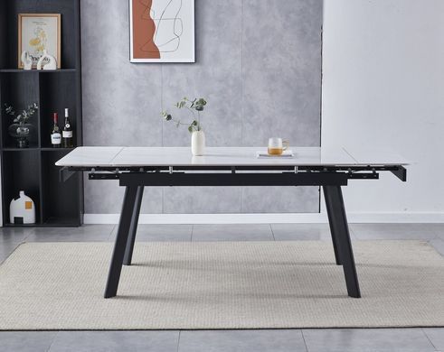 Стіл розкладний OSLO CERAMIC Intarsio 120(180)*80 Білий Глянець Чорний жива фотографія