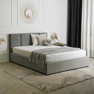 Кровать бархатная MEBEL ELITE MANDA Velvet 160x200 см Серый реальная фотография