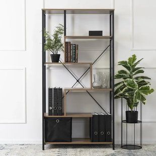 Стелаж MEBEL ELITE AKRIS Горіх / Чорний жива фотографія