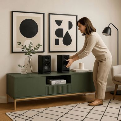 ТВ Тумба MEBEL ELITE MARCOS 155 Зелений/Золото жива фотографія