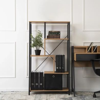 Стелаж MEBEL ELITE TIM Золотий дуб / Чорний жива фотографія