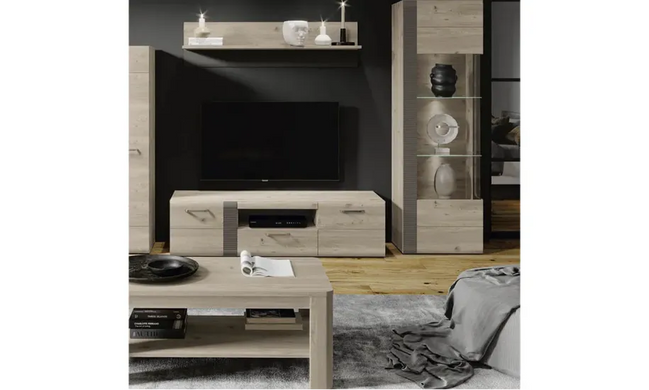 Вітрина 1д Локарно / Locarno LCRV711L ліва Prestol n92 дуб нельсон/сірий жива фотографія