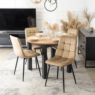 Комплект стол раскладной MEBEL ELITE HARRY 102(142)х102 см Дуб Артизан/ Черный +4 стула PERU Беж реальная фотография