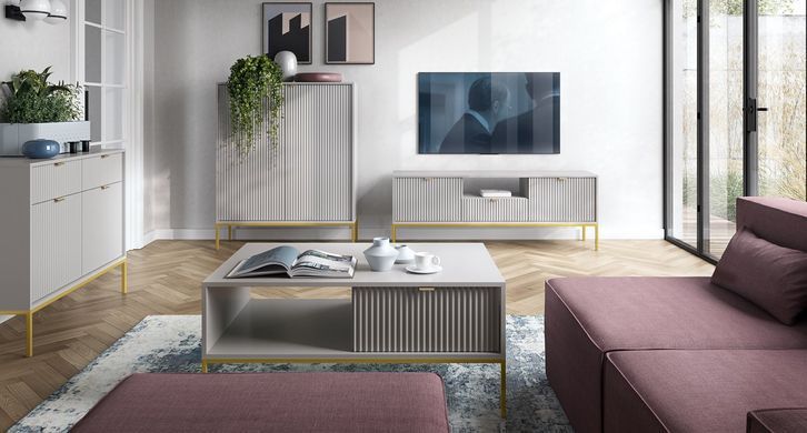 Комод Perfect Home Новая/Nova 2-дверный с 2 ​​ящиками и золотыми ножками KSZ104 Серый реальная фотография