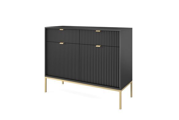 Комод Perfect Home Новая/Nova 2-дверный с 2 ​​ящиками и золотыми ножками KSZ104 Черный реальная фотография