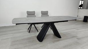 Стіл розкладний GREYSON CERAMIC Intarsio 160(240)*90 сірий мат/чорний жива фотографія