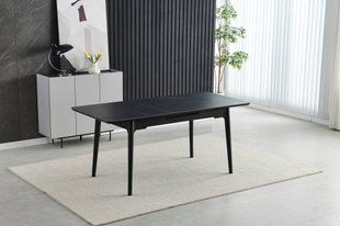 Стол раскладной BERLIN CERAMIC Intarsio 111(140)x75 черный мат/черный каркас реальная фотография