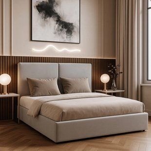 Кровать двуспальная MEBEL ELITE MARSYLIA Velvet 180x200 см Серый реальная фотография