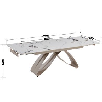 Стіл розкладний MEBEL ELITE LUIGI 160(240)х90 см Білий мармур/Кашемір жива фотографія