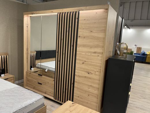 Шкаф полукупе Perfect Home Талли / Tally 4-дверный с зеркалом 4D2S/220 Дуб артизан/антрацит реальная фотография