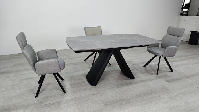 Стіл розкладний GREYSON CERAMIC Intarsio 160(240)*90 сірий мат/чорний жива фотографія