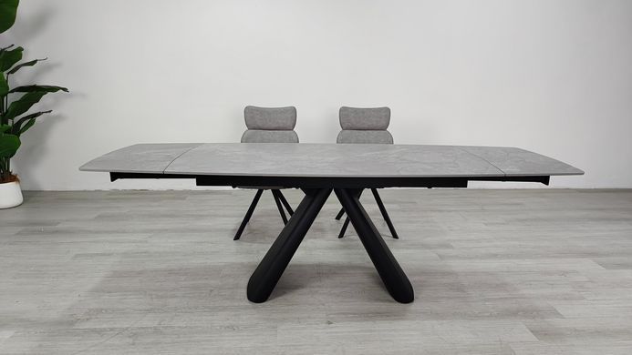 Стіл розкладний GREYSON CERAMIC Intarsio 160(240)*90 сірий мат/чорний жива фотографія