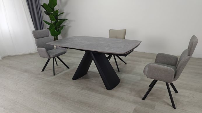 Стіл розкладний GREYSON CERAMIC Intarsio 160(240)*90 сірий мат/чорний жива фотографія