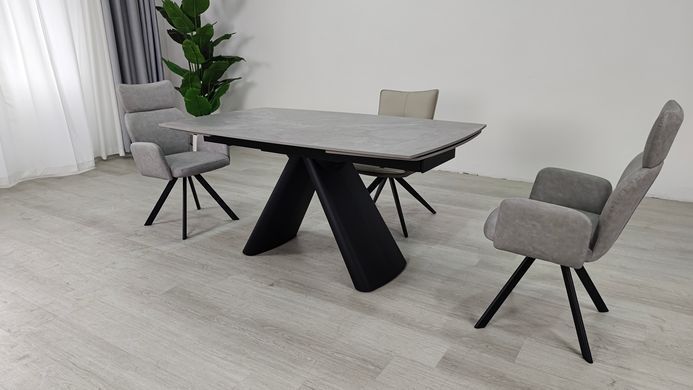 Стіл розкладний GREYSON CERAMIC Intarsio 160(240)*90 сірий мат/чорний жива фотографія