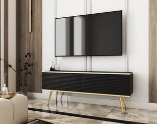 Тумба под ТВ Perfect Home Оро / Oro RTV135 MDF золото Черный реальная фотография