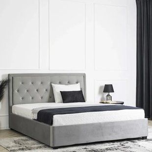 Ліжко двоспальне оксамитове MEBEL ELITE CROS Velvet 160x200 см Сірий жива фотографія