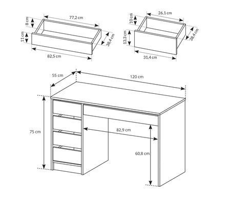 Стіл туалетний письмовий Perfect Home Ада / Ada 5S/120 з 5 шухядами Білий глянець жива фотографія