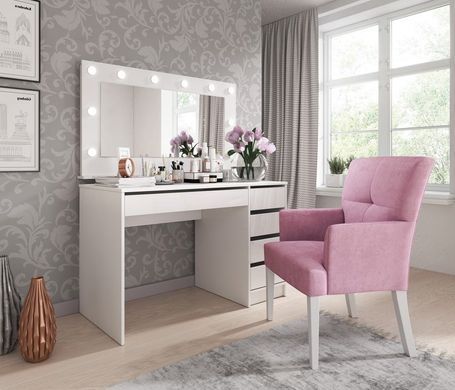 Стіл туалетний письмовий Perfect Home Ада / Ada 5S/120 з 5 шухядами Білий глянець жива фотографія