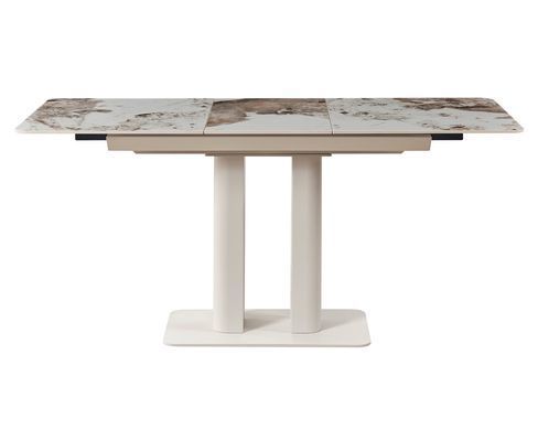 Стіл ROTTERDAM CERAMIC Intarsio 120(160)*75 білий глянець/кашемір жива фотографія