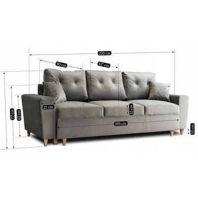 Диван 3-х місний оксамитовий MEBEL ELITE EMIL Velvet 230 см Сірий жива фотографія
