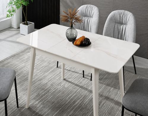 Стіл TALLINN CERAMIC Intarsio 90(120)*70 білий глянець/кашемір жива фотографія