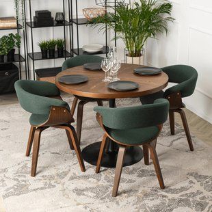 Комплект стол MEBEL ELITE LINO 100х100 см Орех/Черный +4 стулья GARY 2 Зеленый/орех реальная фотография