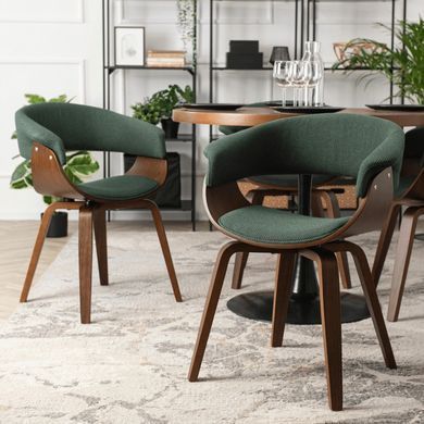 Комплект стол MEBEL ELITE LINO 100х100 см Орех/Черный +4 стулья GARY 2 Зеленый/орех реальная фотография