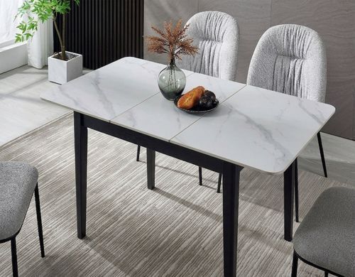 Стіл TALLINN CERAMIC Intarsio 90(120)*70 білий/чорний каркас жива фотографія