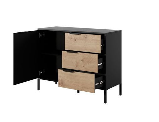 Комод Perfect Home Рейв/Rave 1-дверный с 3 ящиками D3S/104 Черный/дуб артизан реальная фотография