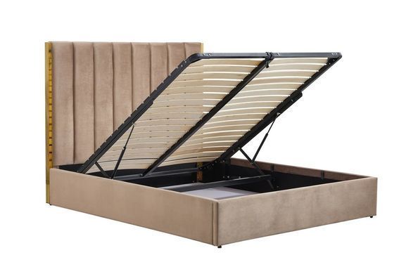 Ліжко PALAZZO VELVET Halmar 160*200 Бежевий/золотий жива фотографія