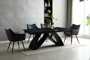 Стіл розкладний WILLIAM CERAMIC Intarsio 180(260)*90 Піщаний Камінь Мат/Чорний жива фотографія