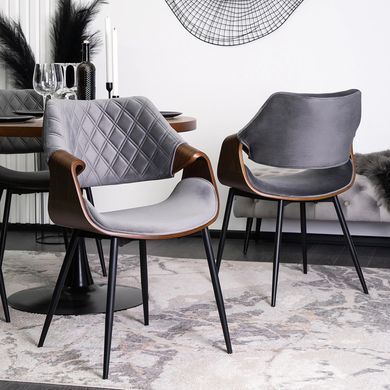 Комплект стол MEBEL ELITE LINO 100х100 см Орех/Черный +4 стула DAKOTA серый/ореховый реальная фотография