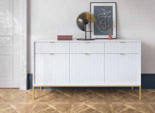 Комод Perfect Home Новая/Nova 3-дверный с 3 ящиками и золотыми ножками KSZ154 Белый реальная фотография