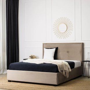 Кровать двуспальная бархатная MEBEL ELITE ANDRE Velvet 140x200 см Беж реальная фотография