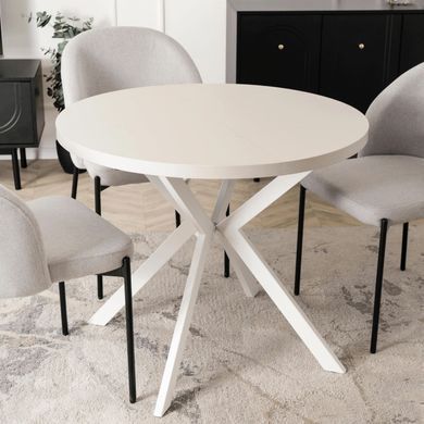 Стол раскладной круглый MEBEL ELITE LUGO 90(190)х90 см Кашемир/белый реальная фотография