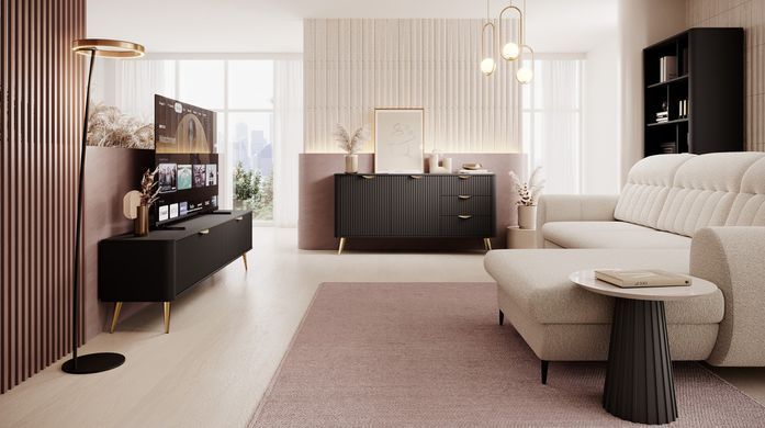 Комод Perfect Home Ланте/Lante 2-дверный с 3 ящиками и золотыми ножками 2D3S/163 Черный реальная фотография