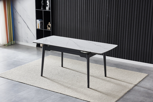Стол раскладной BONN II CERAMIC Intarsio 140(200)x90 Белый Глянец Керамика Черный реальная фотография