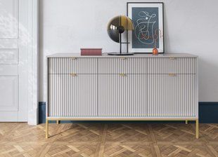Комод Perfect Home Новая/Nova 3-дверный с 3 ящиками и золотыми ножками KSZ154 Серый реальная фотография