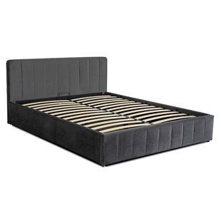 Кровать двуспальная бархатная MEBEL ELITE CROS Velvet 160x200 см Серый реальная фотография