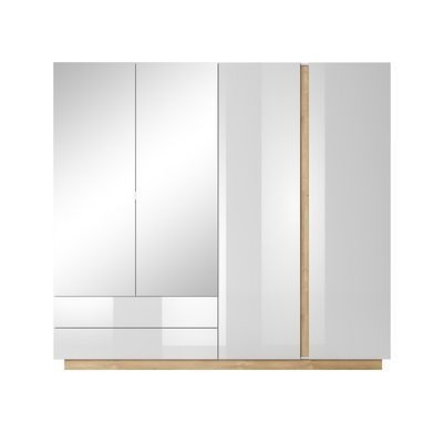 Шафа для одягу Perfect Home Арко / Arco 4-дверна з дзеркалом 4D2S/220 Білий глянець/дуб грандсон жива фотографія