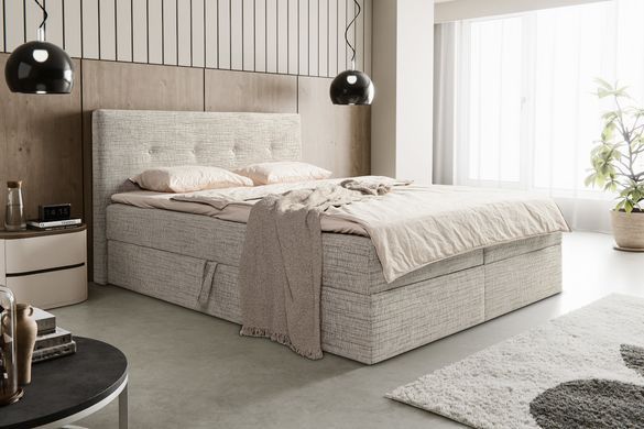 Ліжко (з подвійним підйомним механізмом та матрацом) Perfect Home Сара Покет / Sara Pocket 160x200 з м'яким ізголів'ям двоспальне жива фотографія