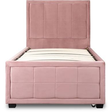 Ліжко односпальне оксамитове MEBEL ELITE ELIF Velvet 90x200 см з додатковим спальним місцем Рожевий жива фотографія
