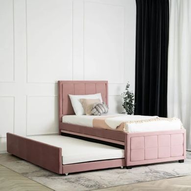 Ліжко односпальне оксамитове MEBEL ELITE ELIF Velvet 90x200 см з додатковим спальним місцем Рожевий жива фотографія