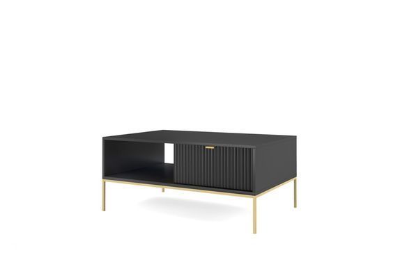 Стол журнальный Perfect Home Новая/Nova с 2 ящиками и золотыми ножками L104 Черный реальная фотография