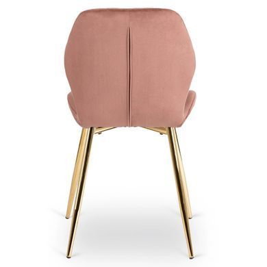 Комплект стола MEBEL ELITE TINGA 100х100 см Черный/золото +4 стулья IRYS Velvet Розовый/золото реальная фотография