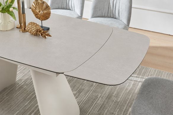 Стіл BROOKLYN CERAMIC Intarsio 140(200)*80 сірий мат/кашемір жива фотографія