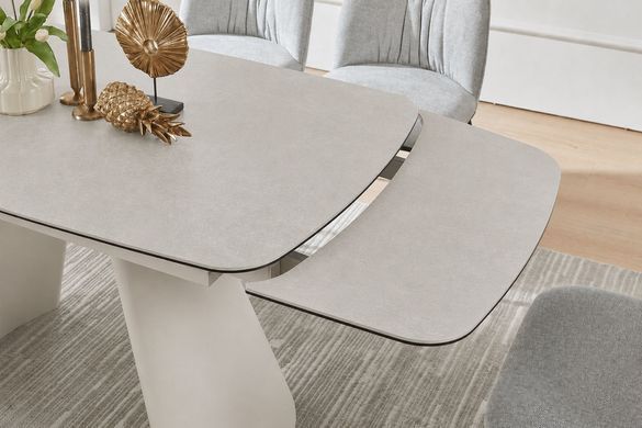 Стіл BROOKLYN CERAMIC Intarsio 140(200)*80 сірий мат/кашемір жива фотографія