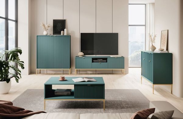 Стіл журнальний Perfect Home Нова / Nova з 2 шухлядами та золотими ніжками L104 Лабрадор жива фотографія