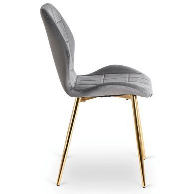Комплект стіл MEBEL ELITE TINGA 100х100 см Чорний/золото +4 стільці IRYS Velvet Сірий/золото жива фотографія