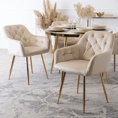 Стілець оксамитовий MEBEL ELITE RAYA Velvet крем/ золотий жива фотографія